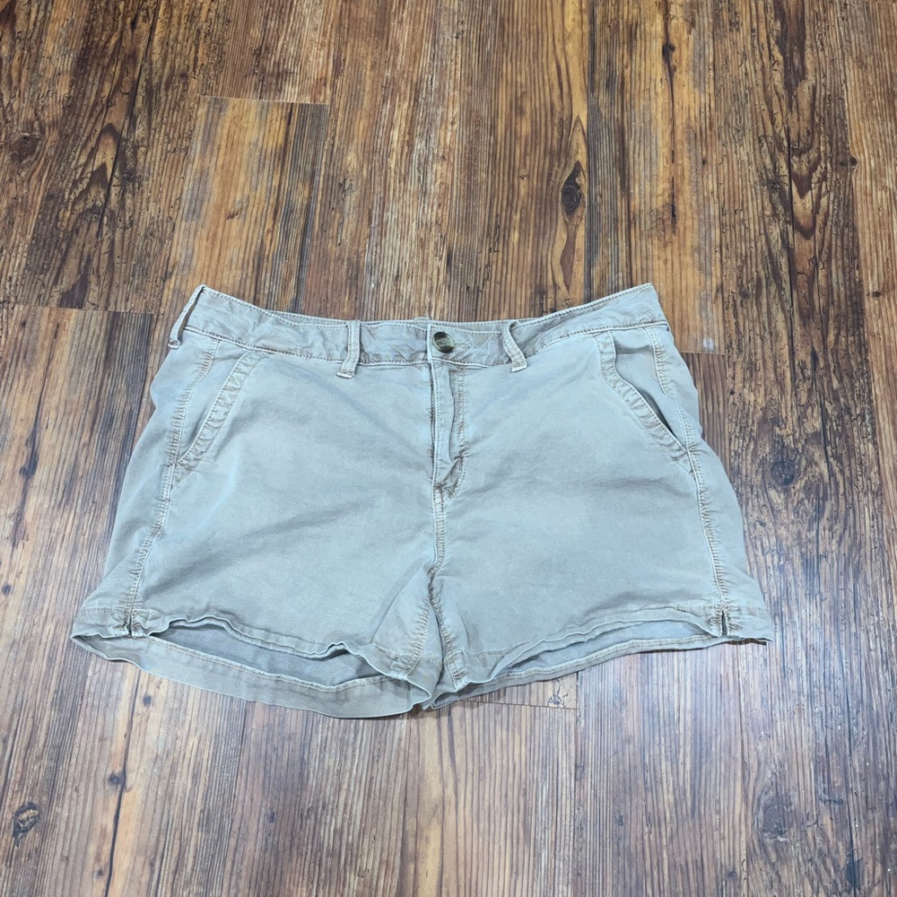 American Eagle Khaki Super Stretch Midi Shorts